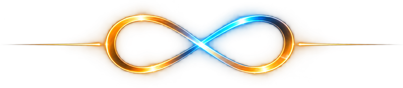 Símbolo do infinito luminoso em dourado e azul
